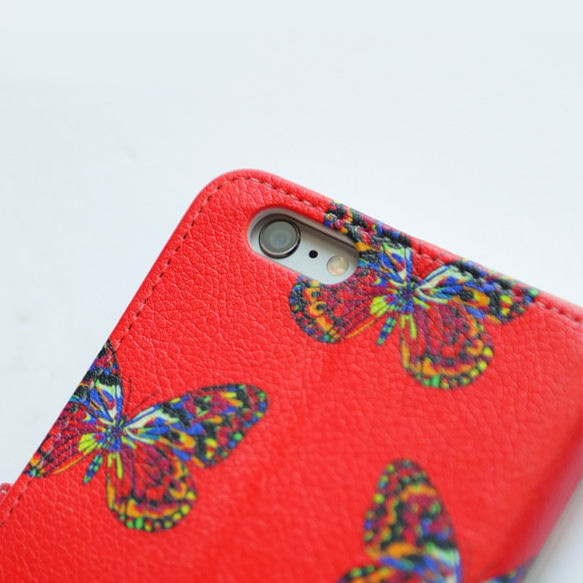 【受注生産】ekca オリジナル手帳型 iPhoneケース Butterfly / Red 3枚目の画像