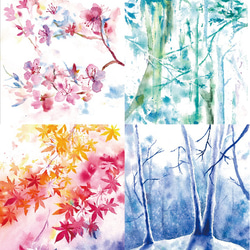 水彩ポストカード５枚set “四季の風景&フラワーメッセージ” 1枚目の画像