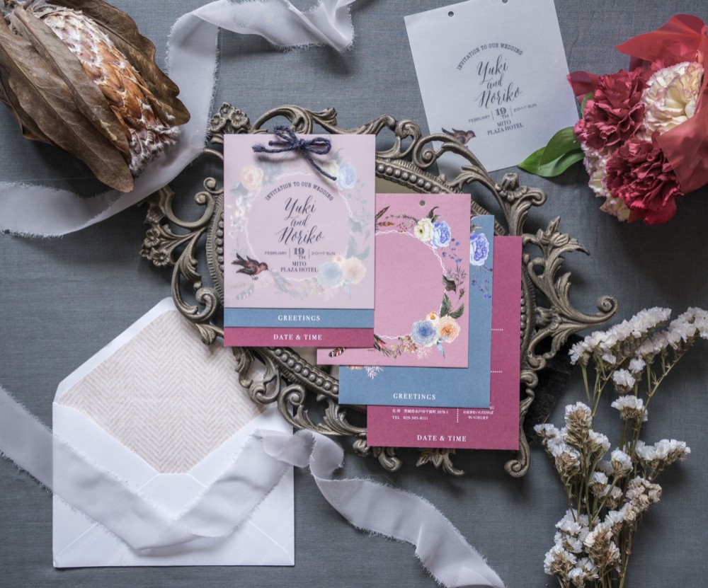 <4枚重ね招待状 50枚>【世界にひとつだけ！】完全オリジナルのペーパーアイテム