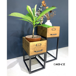 アイアンと古材BOXのプランター台　Ｍサイズ　観葉植物　プランター　アンティーク　おしゃれ　カフェ風　アイアン 1枚目の画像