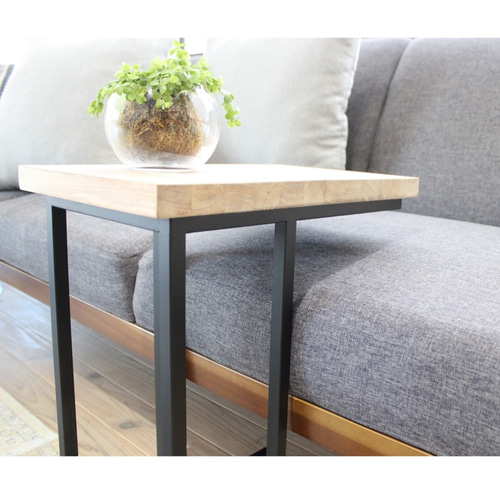 欅サイドテーブルアイアン家具観葉植物一輪挿し花台一枚板盆栽台