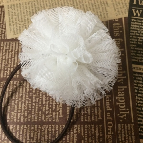 600円～☆ハンドメイド☆チュール☆ポンポン☆ヘアゴム ≪新色≫ポンポンチュールりぼん⑧ まんまるチュール ちゅーる