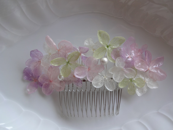 《再販》涼しげな紫陽花が美しいヘアコーム(ゴージャスタイプ) ピンク系 5枚目の画像