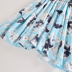 s17(再販7)夏の花柄綿麻　スカート　青色 3枚目の画像