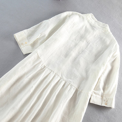 s47リネン100％　刺繍入り　7分袖　ロングシャツ　ワンピース　ホワイト 6枚目の画像