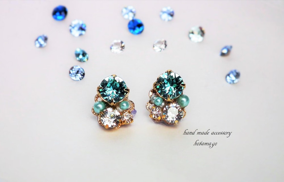 SWAROVSKI＊ライトターコイズ  ピアス 2枚目の画像