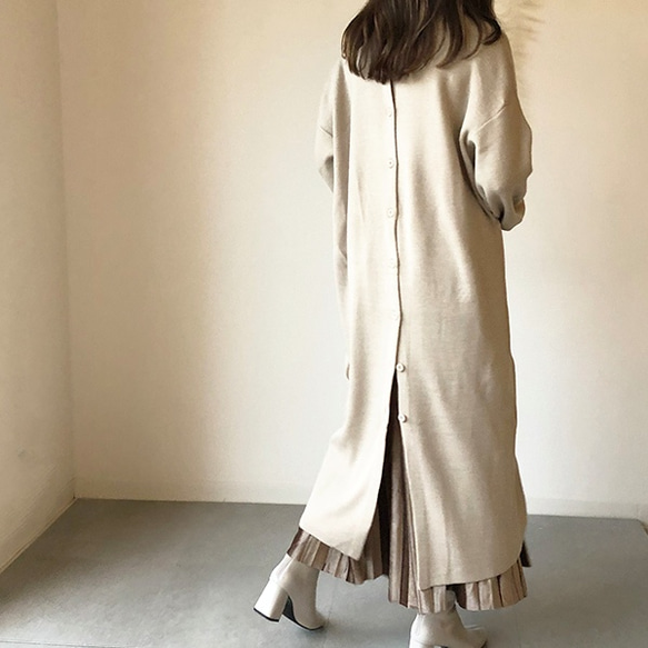 イヴサンローラン ロング ニット ワンピース ノーカラー 金ボタン Yves