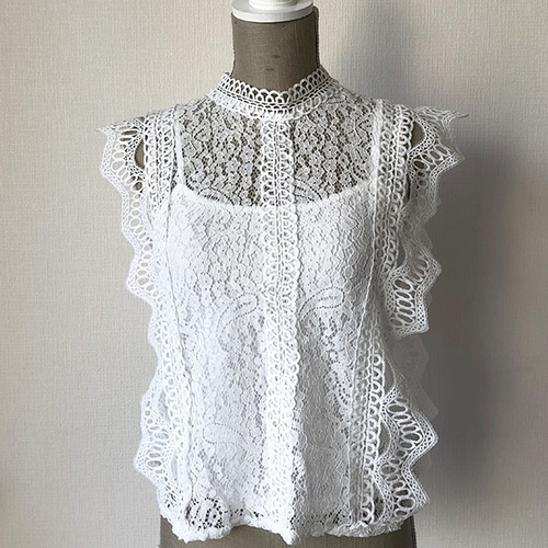 再販】春夏人気♪総レースの細見えノースリーブトップス レースタンク