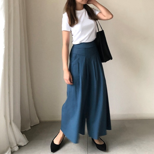 再販】毎日履けるパンツ 麻混ワイドパンツオフィスにもおでかけにも 