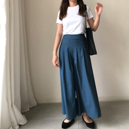 のった】コットンリネン ダークブルー フレアパンツ のった様専用