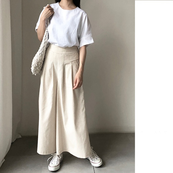 送料０毎日履けるパンツ 麻混ワイドパンツオフィスにもおでかけにも◎リネンフレアパンツ【麻混ワイドパンツ】 3枚目の画像