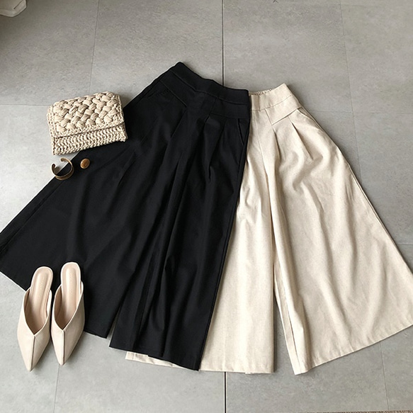 送料０毎日履けるパンツ 麻混ワイドパンツオフィスにもおでかけにも◎リネンフレアパンツ【麻混ワイドパンツ】 6枚目の画像