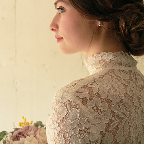 ブライダル ウエディングボレロハイネック総レースの前ボタンウェディングボレロ【シャーロット】 