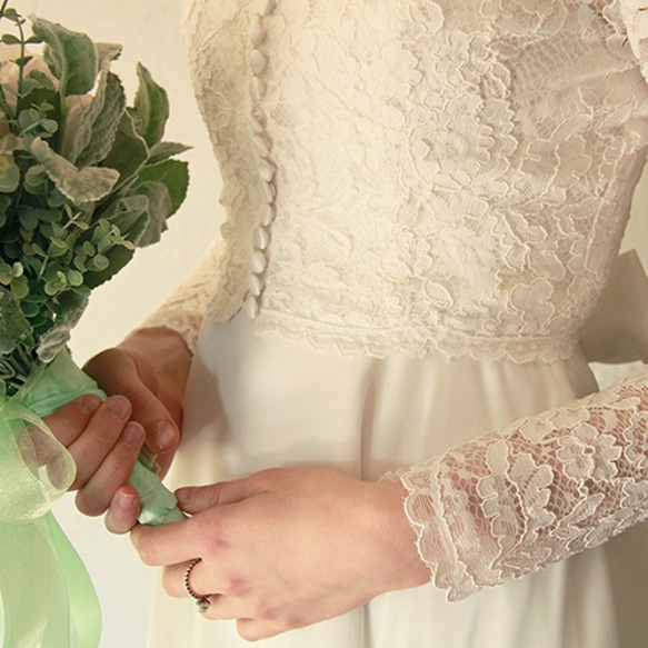 ブライダル ウエディングボレロハイネック総レースの前ボタンウェディングボレロ【シャーロット】 