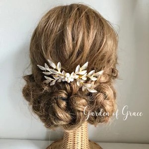 ドレス・和装にも◎  ウェディングアクセサリー 木の葉モチーフのヘッドアクセ ウエディング 和装 成人式 【アテネ】