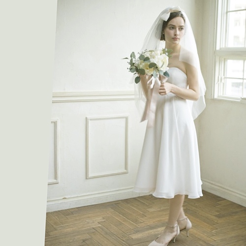 ブライダル ウェディング スワニー エンパイアミモレ丈 ウエディングドレス 二次会 前撮り用に【スワニーミモレ】