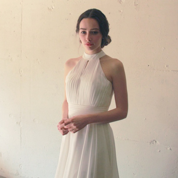 ブライダル ウエディングドレス スレンダー ホルターネックエンパイアドレス【ジゼルアメリカンスリーブドレス】 