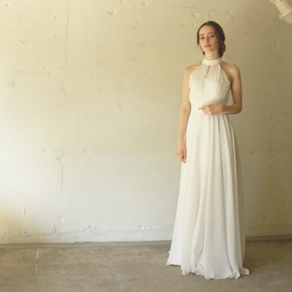 ブライダル ウエディングドレス スレンダー ホルターネックエンパイアドレス【ジゼルアメリカンスリーブドレス】 