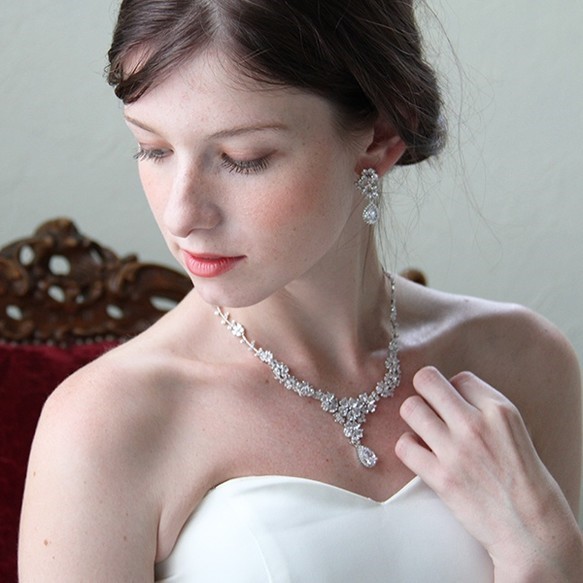 ブライダル ウェディング ウエディングアクセサリー ネックレスセット ブライダル 品質良い【フルールブーケセット】