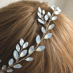 ブライダル ウエディング髪飾り 半貴石のヘッドアクセ 和装 成人式 乳白 水色カラー　【ネージュ冠】 9枚目の画像