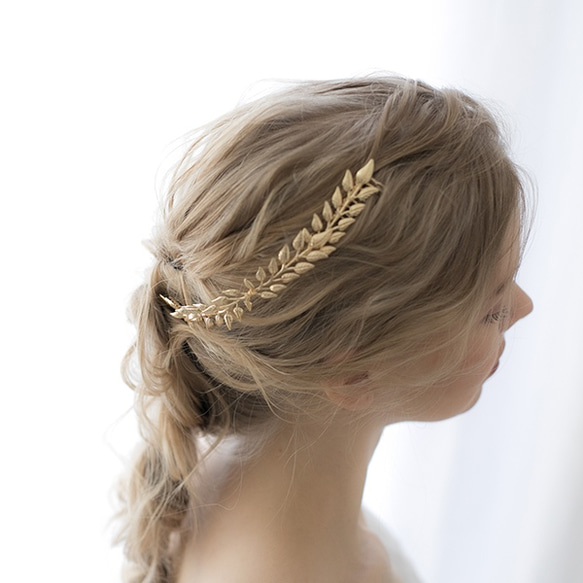 ブライダル ウェディング ウエディングヘッドドレス 和装 成人式 パーティ 髪飾り ヘアアクセ【goldの葉】 1枚目の画像