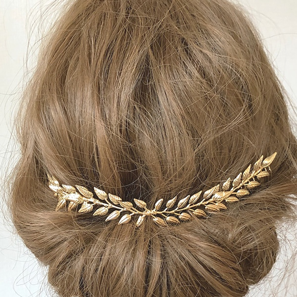 ブライダル ウェディング ウエディングヘッドドレス 和装 成人式 パーティ 髪飾り ヘアアクセ【goldの葉】 4枚目の画像