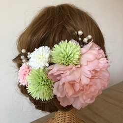 ウエディングヘッドピース 和装 成人式 パーティーの髪飾りヘッドドレスに【和装ピンク】 2枚目の画像