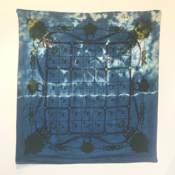 藍染 ヴィンテージ 絞染めスカーフ 4枚目の画像