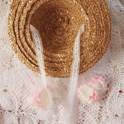 麦わら帽子のミニハット（ロマンチックローズ/ピンク）① 4枚目の画像
