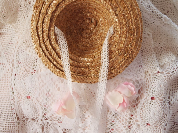 麦わら帽子のミニハット（ロマンチックローズ/ピンク）① 4枚目の画像