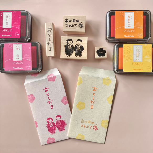 售完/兒童日式服裝【橡皮圖章40mm x 48mm】及服冬日祝福七五三新年禮包賀年片 第3張的照片