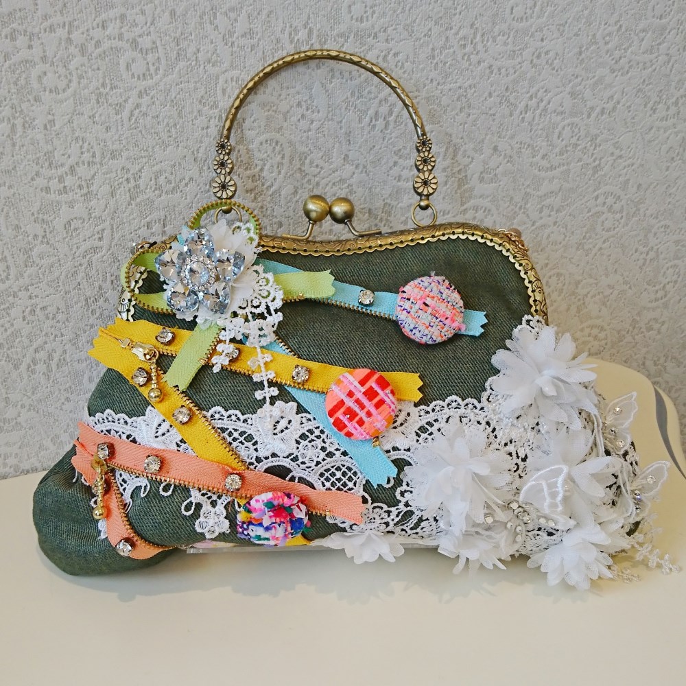 ジーンズ♡キラキラ♡がま口バッグ