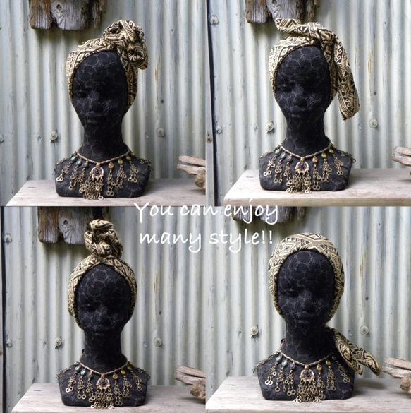 sale☆ 厚手エスニックファブリック☆ヘアターバン　針金入り 5枚目の画像