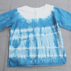 1点ものインディゴ染め（藍染）の七分袖コットンシャツ 3枚目の画像