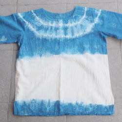 1点ものインディゴ染め（藍染）の七分袖コットンシャツ 3枚目の画像