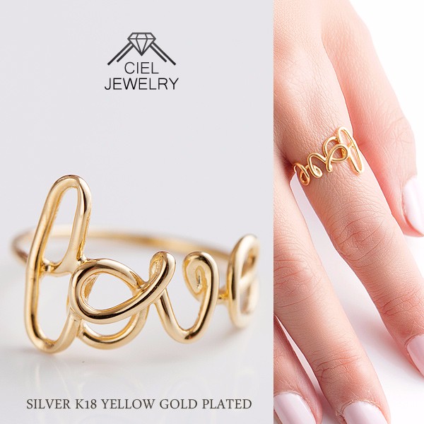 ☆わたあめ☆k18 ゴールド/シルバー 2本連結 総グラム約束1.5g LOVE ワイヤ リング K18 ゴールドコーティング シルバー925
