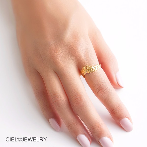 18K仕上げ 「羽」 フェザー リング 送料無料 / K18GP 指輪 指輪