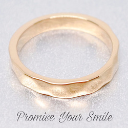 刻印入り 「PromiseYourSmile」レーザー刻印 ゴールデンウェーブ リング K18仕上げ K18GP 指輪 1枚目の画像