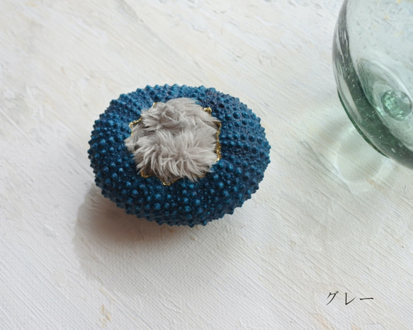 ２サイズ　ウニ ピンクッション 針山  遠い海の色 sea urchin pincushion turquoise 5枚目の画像