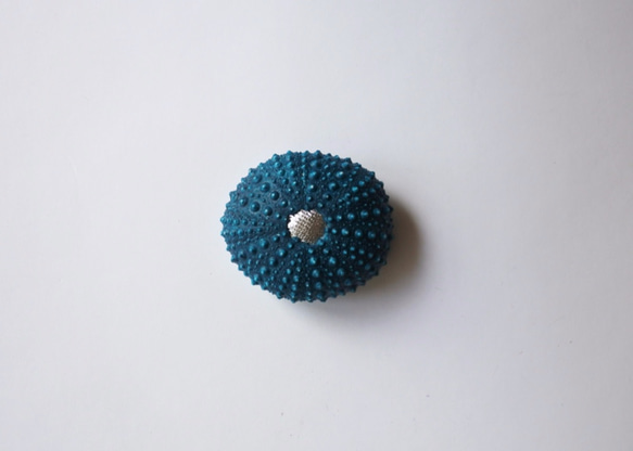 ウニ ピンクッション 針山 S 遠い海の色 sea urchin pincushion turquoise 2枚目の画像