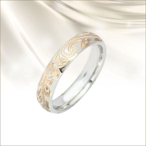 大人気ツートンピンク　ハワイアンジュエリーバレル スクロール カレイキニ ステンレスリング 指輪 1枚目の画像