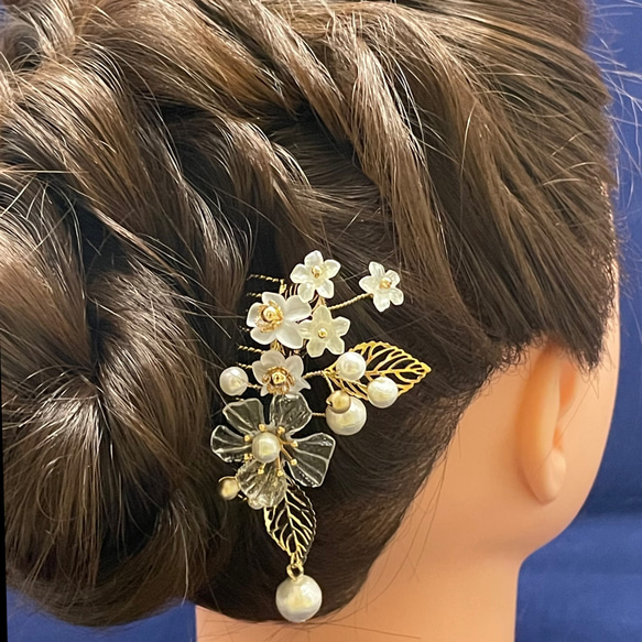 ビーズヘアアクセサリー　コームタイプ　氷透花　Creema限定 7枚目の画像