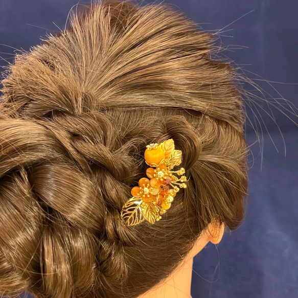 ビーズヘアアクセサリー　マーブルブラウン　Creema限定 9枚目の画像