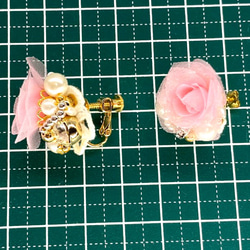 オーガンジー薔薇ピアス/イヤリング　ピンク　Creema限定 8枚目の画像