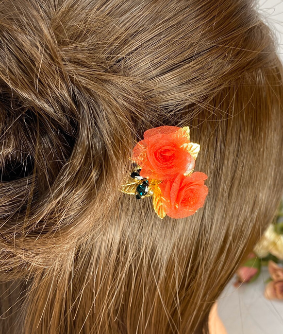 赤い薔薇のヘアアクセサリー　簪タイプ　Creema限定 4枚目の画像