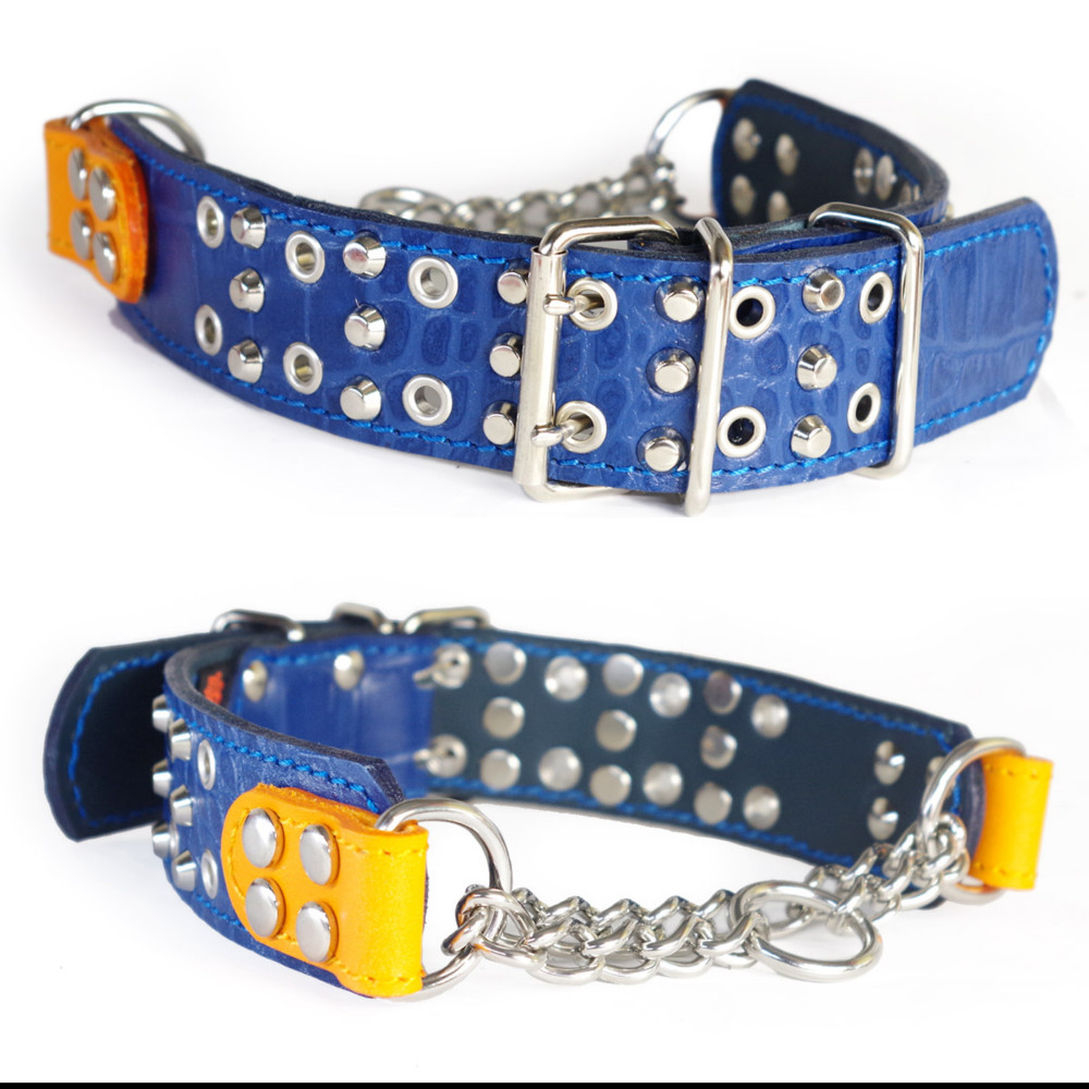 大型犬用4cm Type チョーカー F002（ネルソンブルー+オレンジ）