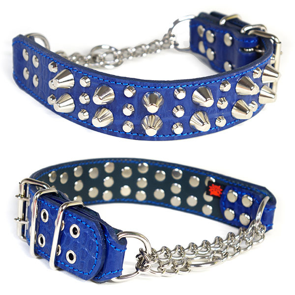 4cm幅大型犬用スタッズ革ハーフチョーク（Nブルー）4cmTypeChokerZ008