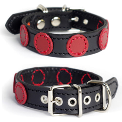 2cm幅小型犬用革首輪（黒＋赤）smallG5LS 1枚目の画像