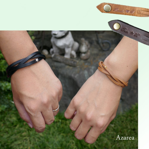 大】小さな星の本革ブレスレット【名入れ無料】※太幅 イタリアンレザー