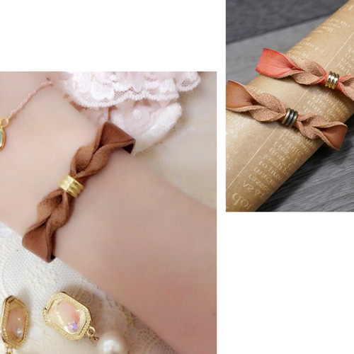 名入れ無料☆リボンブレスレット 本革 ブレスレット Azarea-Leather